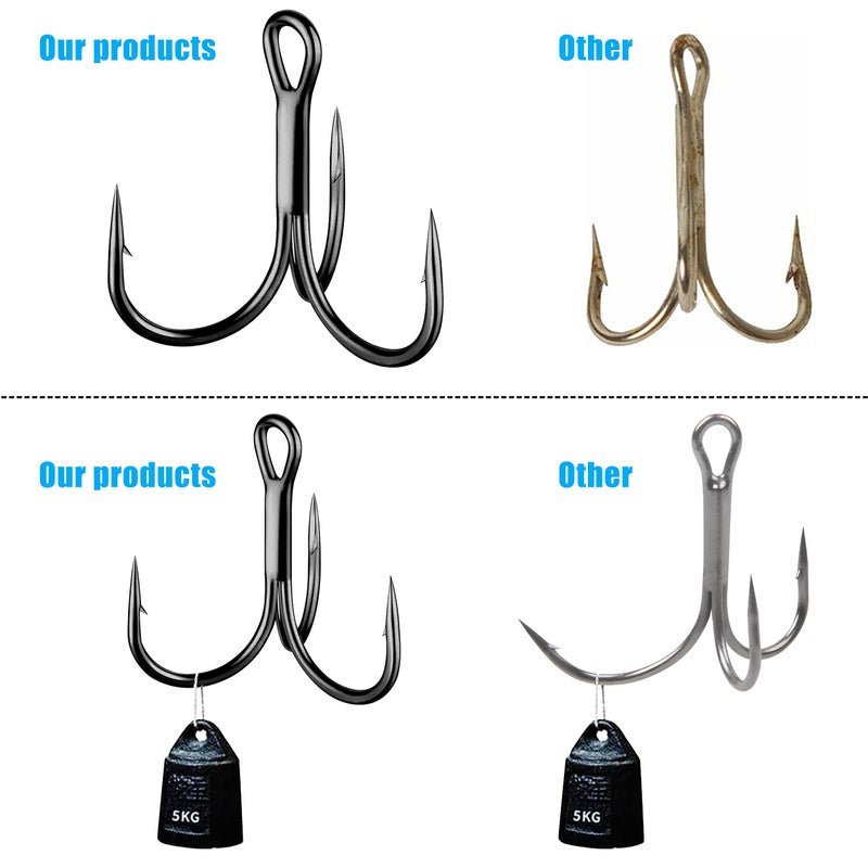 Shaddock Fishing خطاطيف صيد شادوك، خطاطيف ثلاثية الانحناء قصيرة الساق، فولاذ كربوني عالي، فجوة واسعة للطعوم، الطعوم، الشريط، السلمون، الباس، سمك البان، أسود، 100 قطعة، الحجم 1 - Image 4